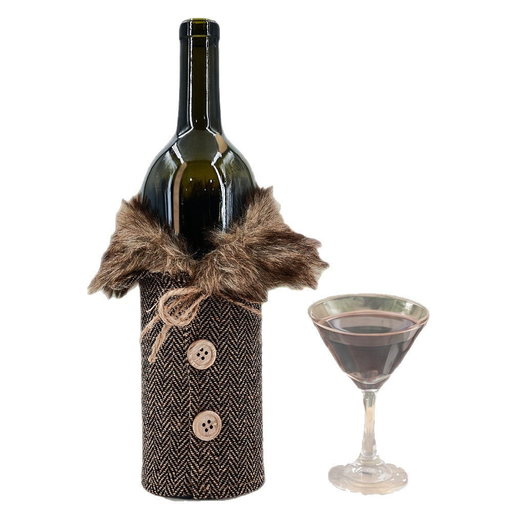 Decorative Wine Bottle Sleeve with Faux Fur Trim