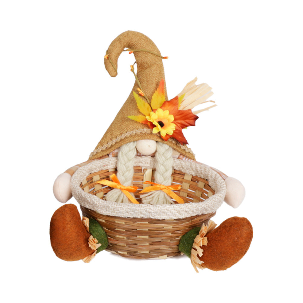 Maple Leaf Candy Basket Figurine - Harvest Gnome Décor