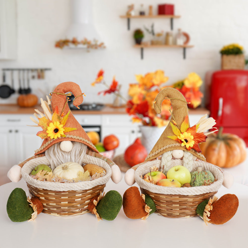 Maple Leaf Candy Basket Figurine - Harvest Gnome Décor