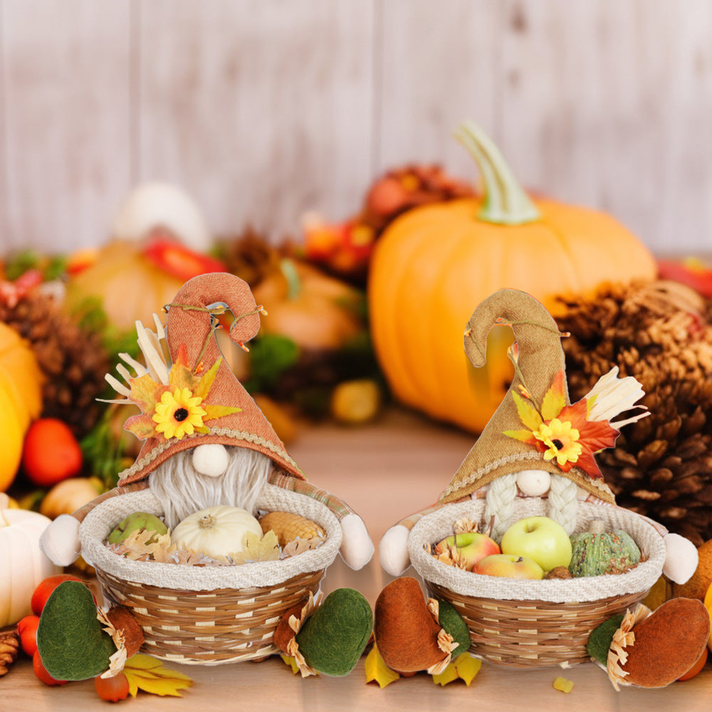 Maple Leaf Candy Basket Figurine - Harvest Gnome Décor