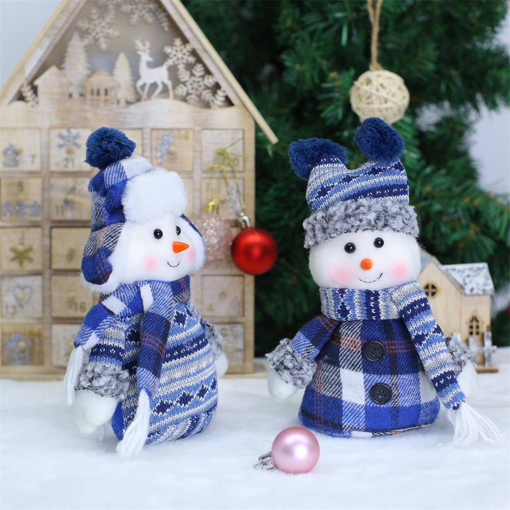 Blue Fabric Snowman Doll - Soft Knitted Winter Décor