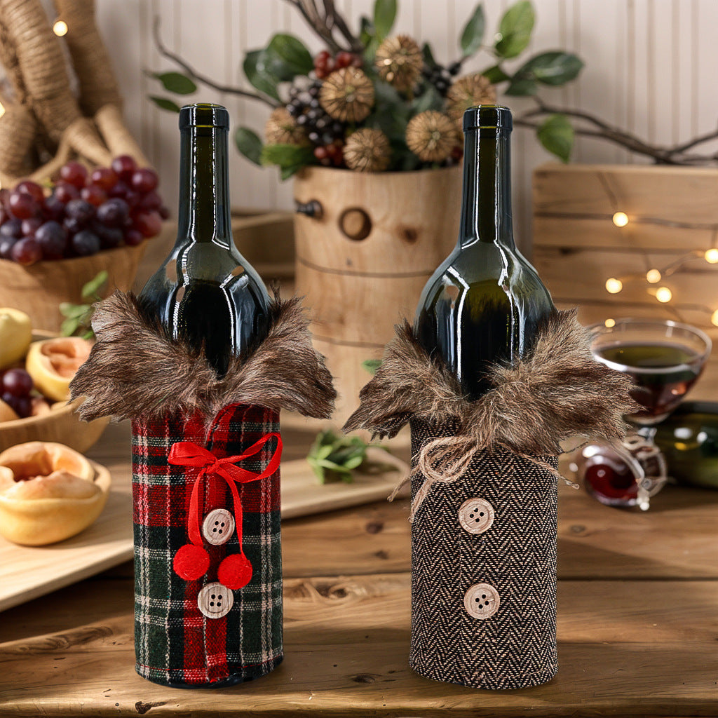 Decorative Wine Bottle Sleeve with Faux Fur Trim