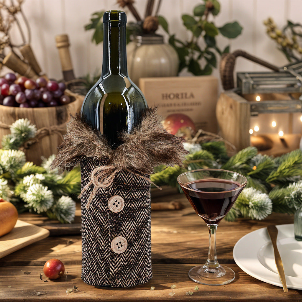 Decorative Wine Bottle Sleeve with Faux Fur Trim