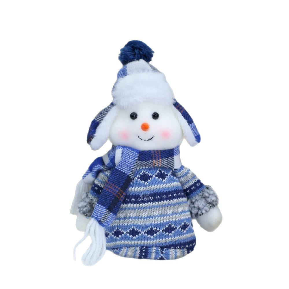 Blue Fabric Snowman Doll - Soft Knitted Winter Décor
