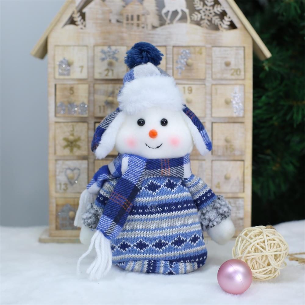 Blue Fabric Snowman Doll - Soft Knitted Winter Décor