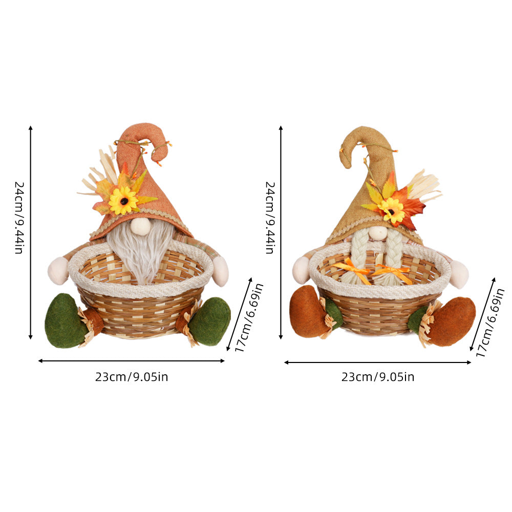 Maple Leaf Candy Basket Figurine - Harvest Gnome Décor