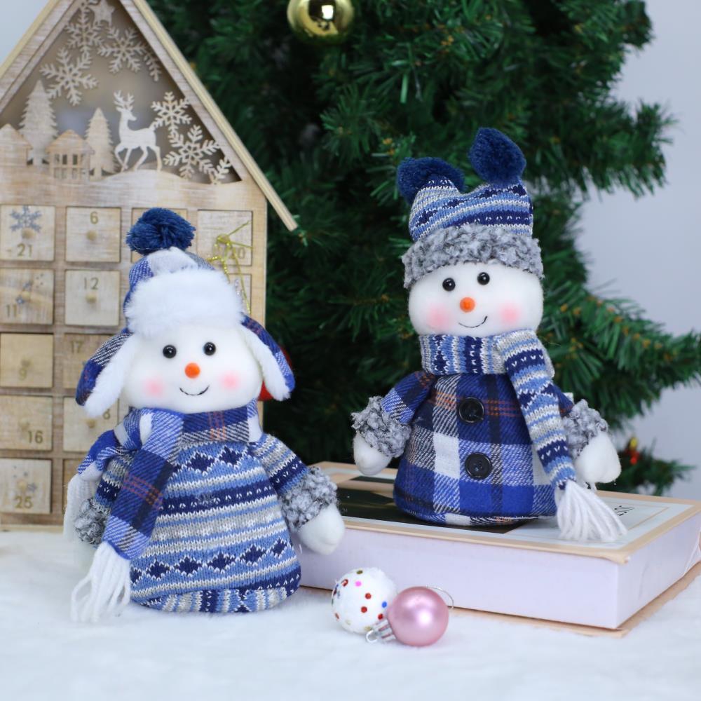 Blue Fabric Snowman Doll - Soft Knitted Winter Décor