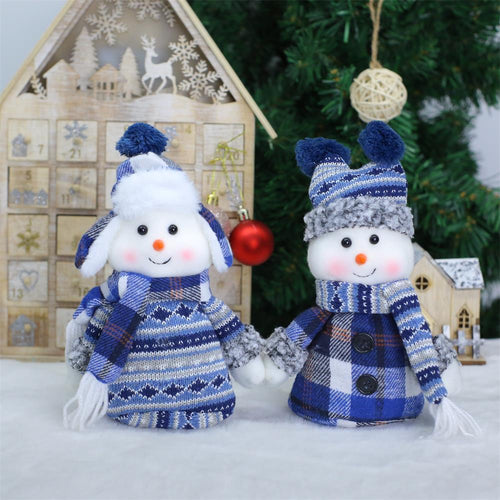 Blue Fabric Snowman Doll - Soft Knitted Winter Décor