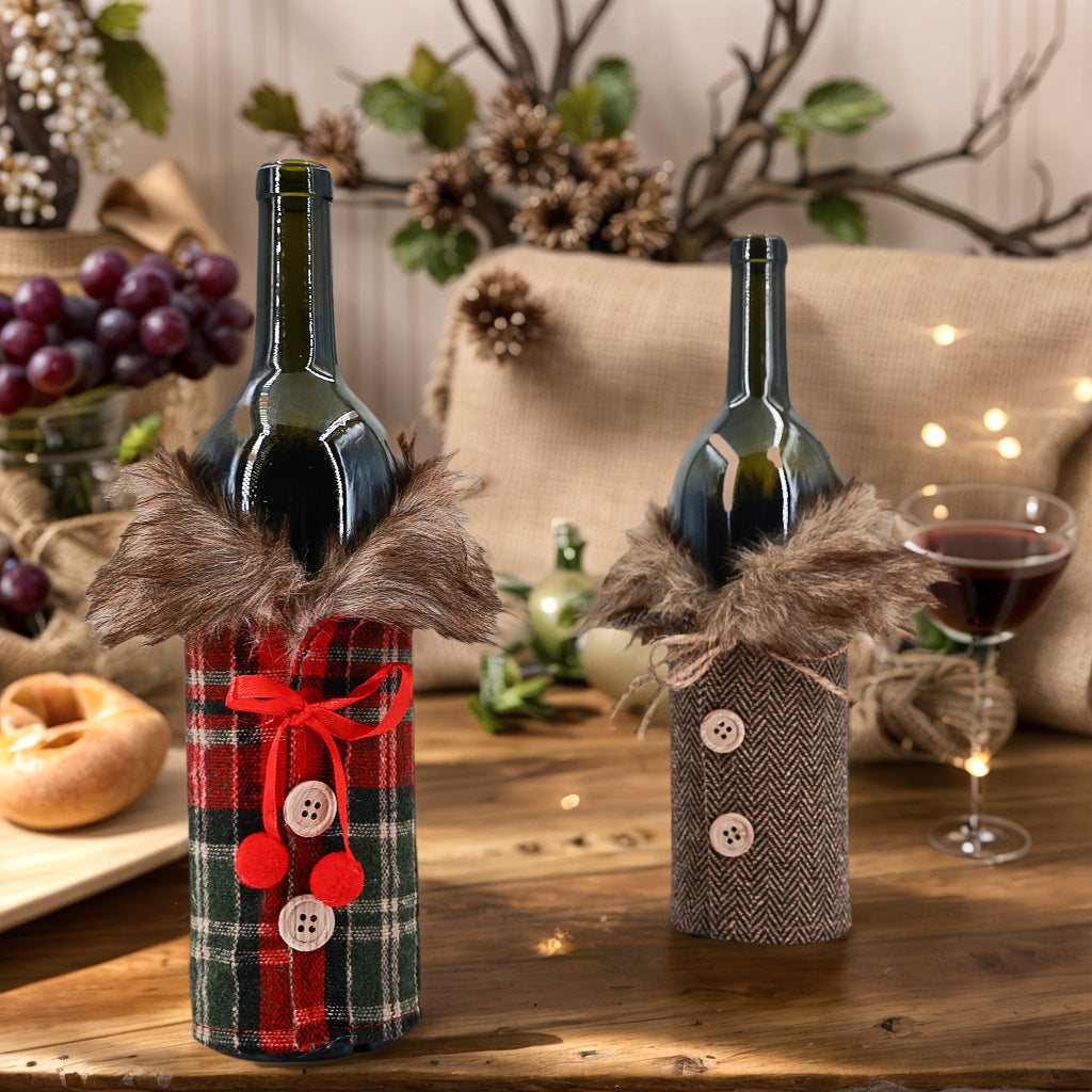Decorative Wine Bottle Sleeve with Faux Fur Trim