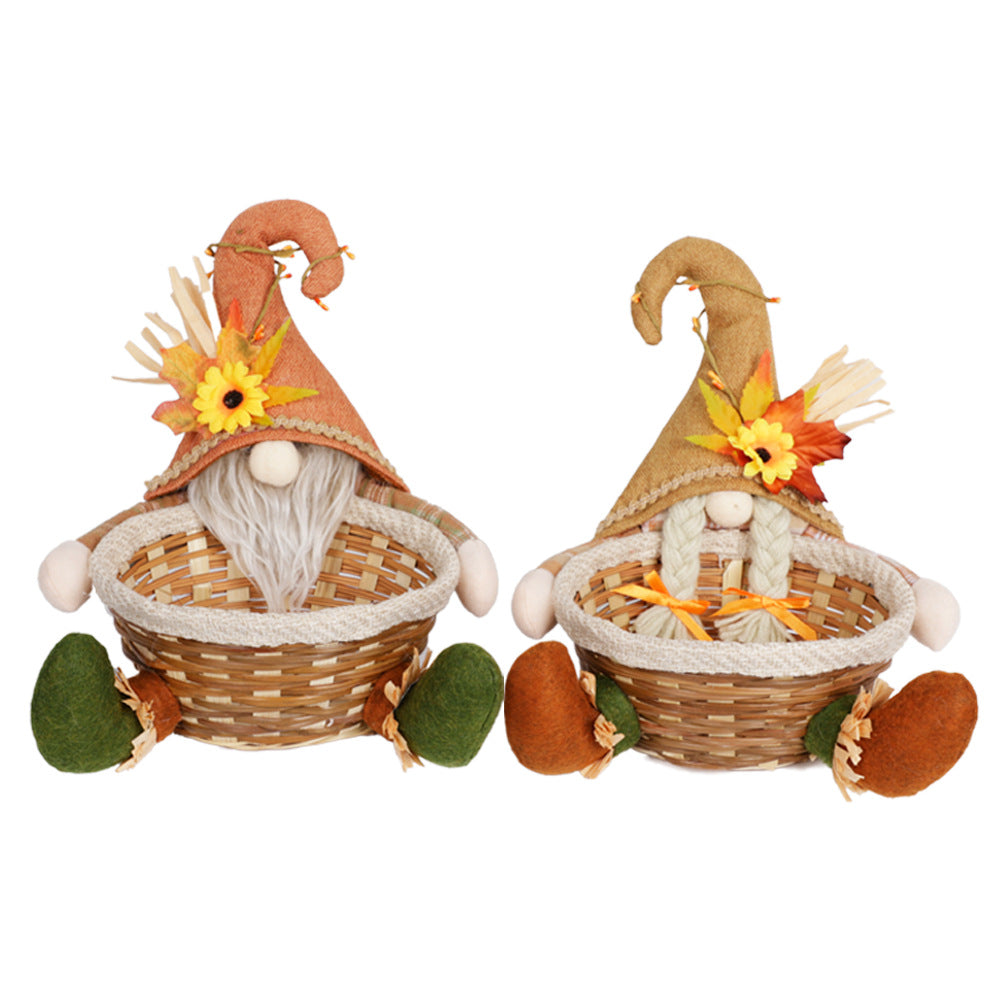 Maple Leaf Candy Basket Figurine - Harvest Gnome Décor